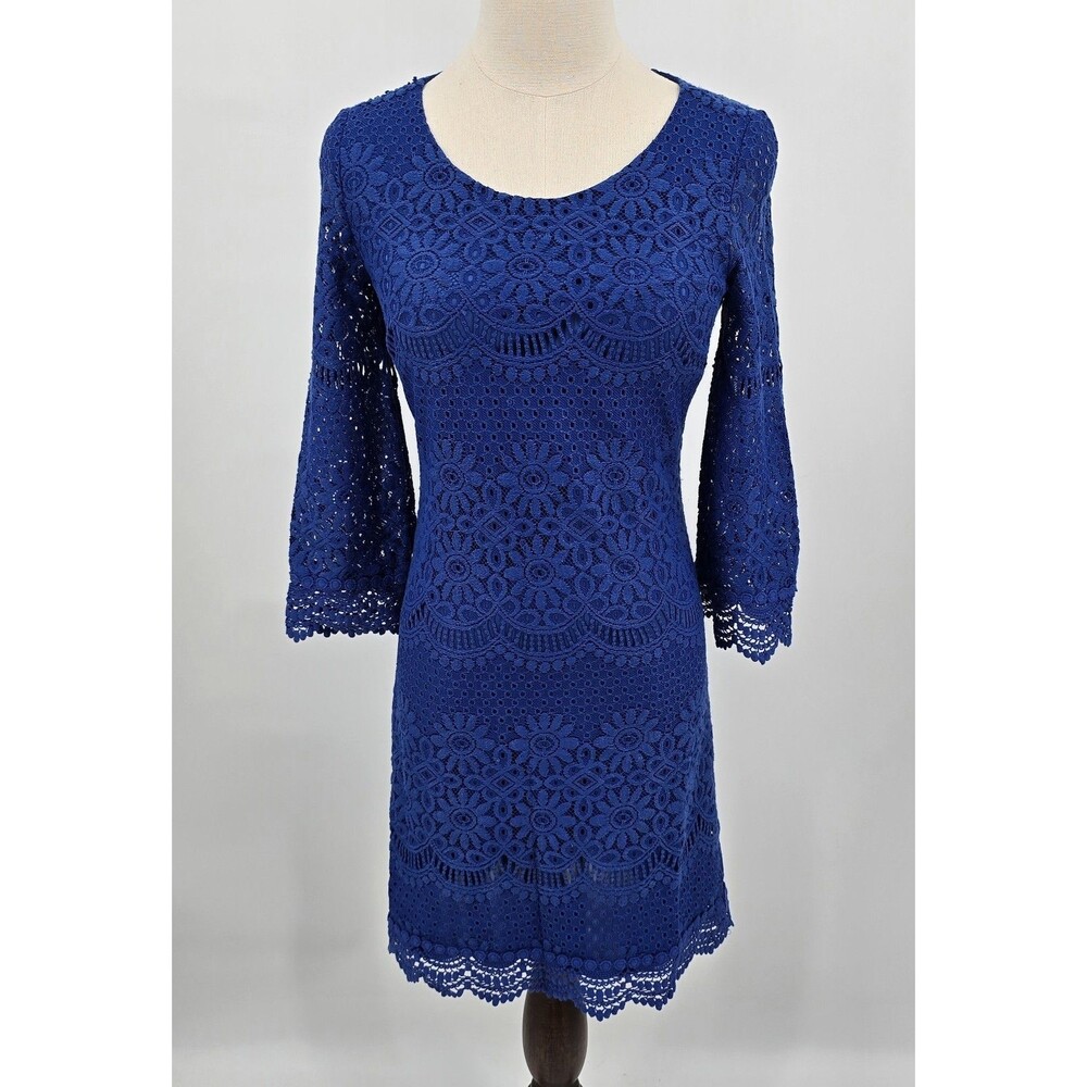 Laundry by Shelli Segal Crochet Lined Midi Dress Blue Size 2 - Picture 2 of 7